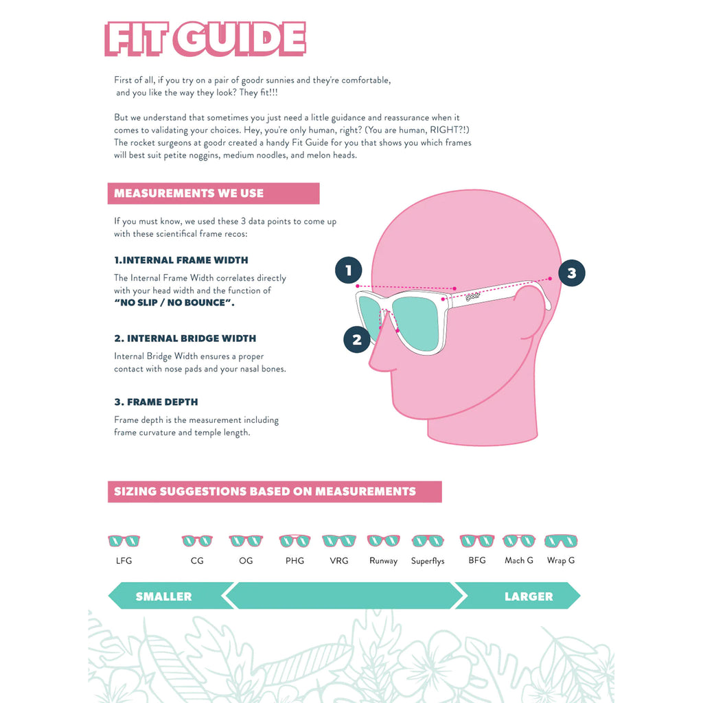 Goodr sunglasses size chart