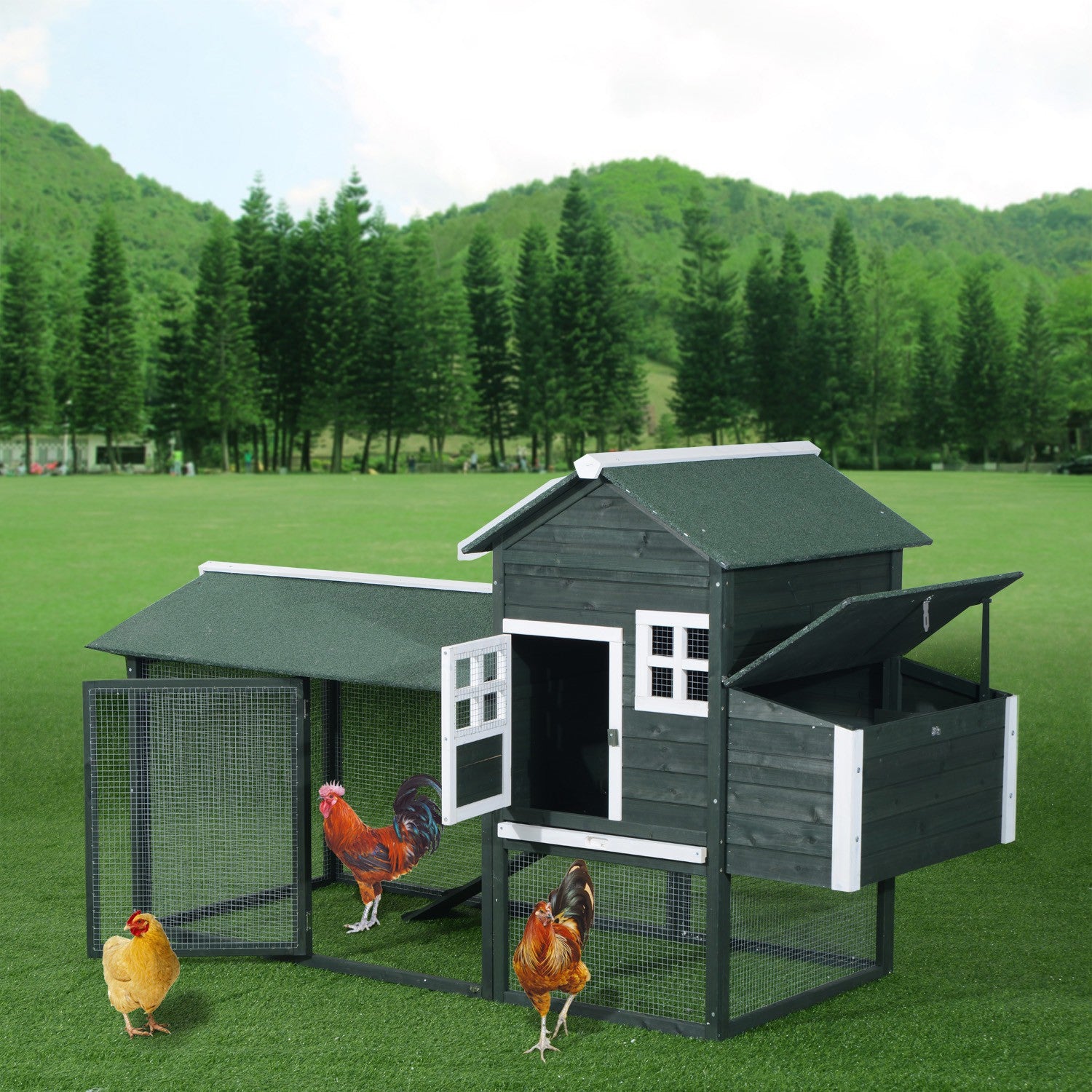 Pawhut Wooden Backyard Poultry Hen House Chicken Coop Green