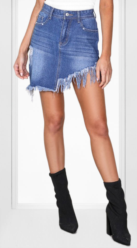 asymmetrical denim mini skirt