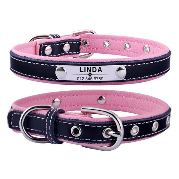 Faux Leather Dog Collar with Custom Engraved ID Tag 3