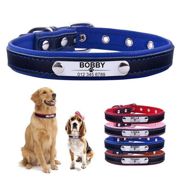 Faux Leather Dog Collar with Custom Engraved ID Tag 0