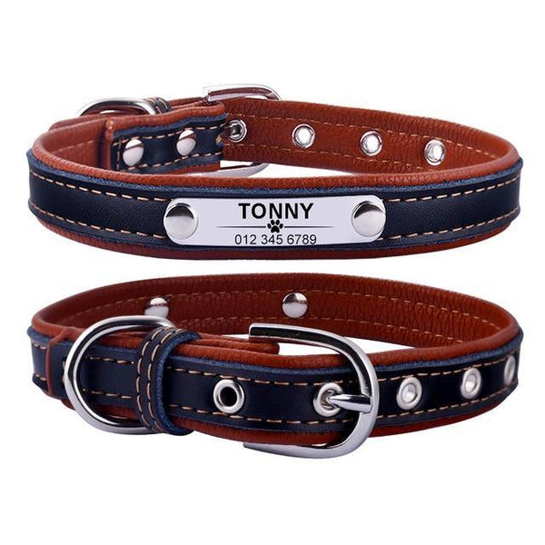 Faux Leather Dog Collar with Custom Engraved ID Tag 2