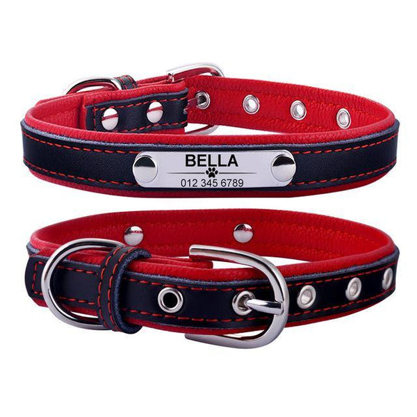 Faux Leather Dog Collar with Custom Engraved ID Tag 4