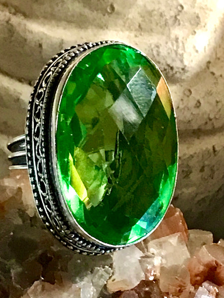 Peridot Natural Gemstone .925 Sterling Silver Oval Statement Ring