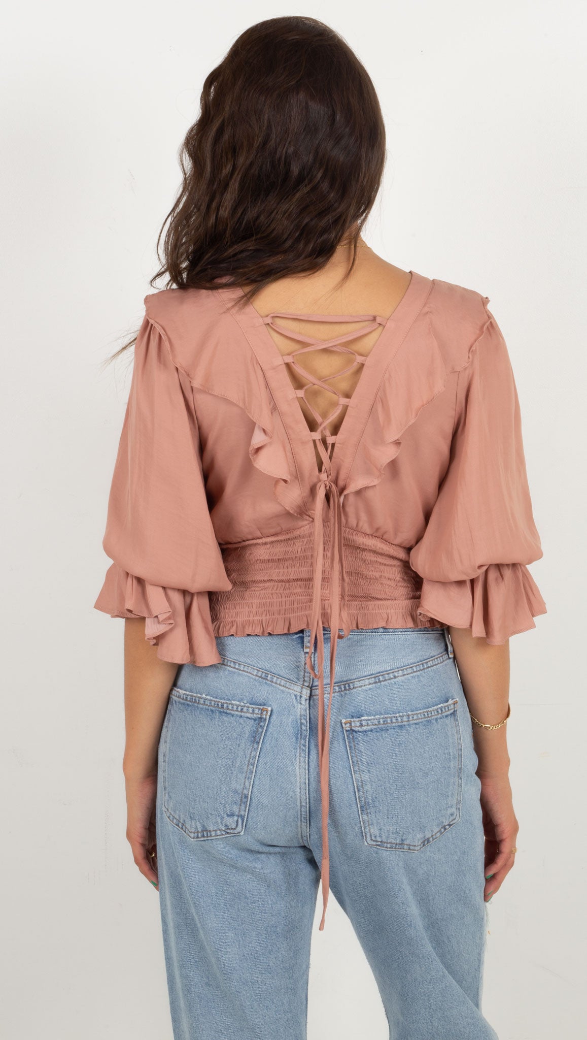 Chantelle Lace Up Back Smocked Top - Rosette