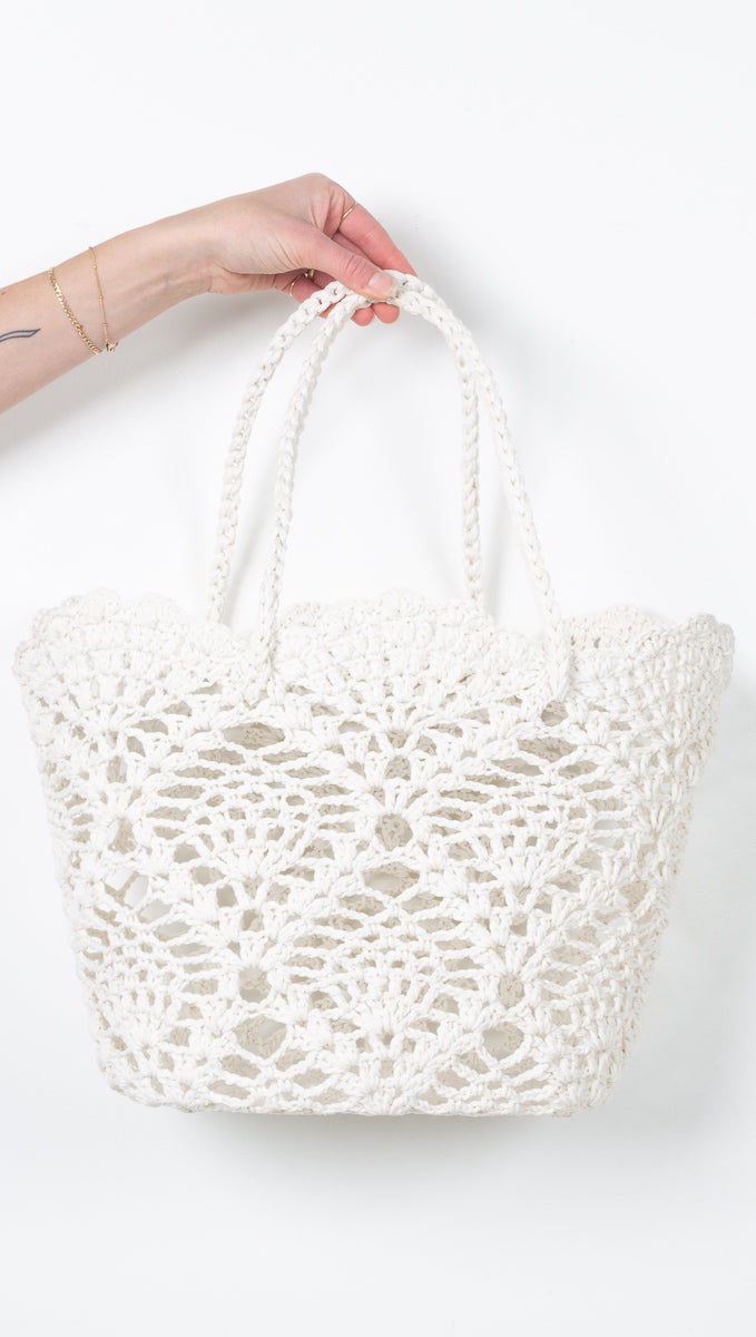 white crochet bag