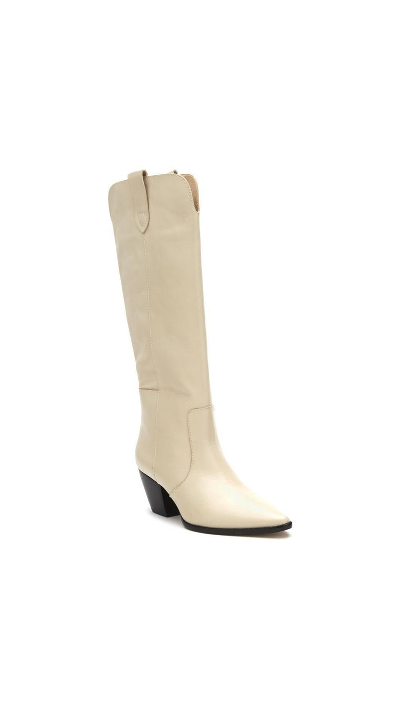 bone colored knee high boots