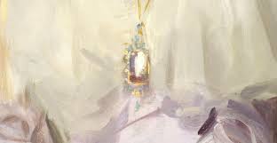 Close up of John Singer Sargent portrait of Lady Agnew's jewelry pendant.