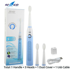 Seago SG-507 Sonic Electric Toothbrush Adult Timer Brush USB Rechargeable Electric Tooth Brushes with 3pc Replacement Brush Head