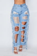 fringe jeans on the side
