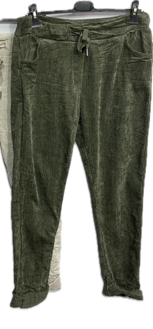 Corduroy Stretch Pants in Military - Jacque Michelle