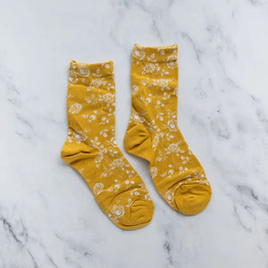 Antique Rose Garden Casual Socks in Mustard - Jacque Michelle