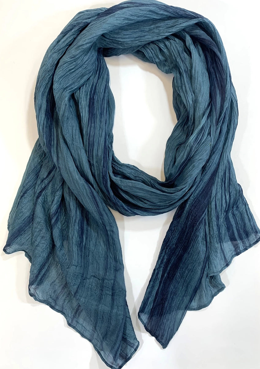 Watercolor Silk Scarf in Dark Denim
