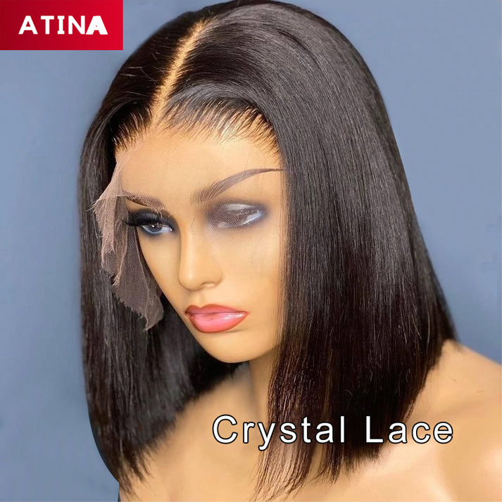 Crystal Lace Bob Wig 13x4 Lace Front Human Hair Wigs Pre Plucked With Atina Hair 