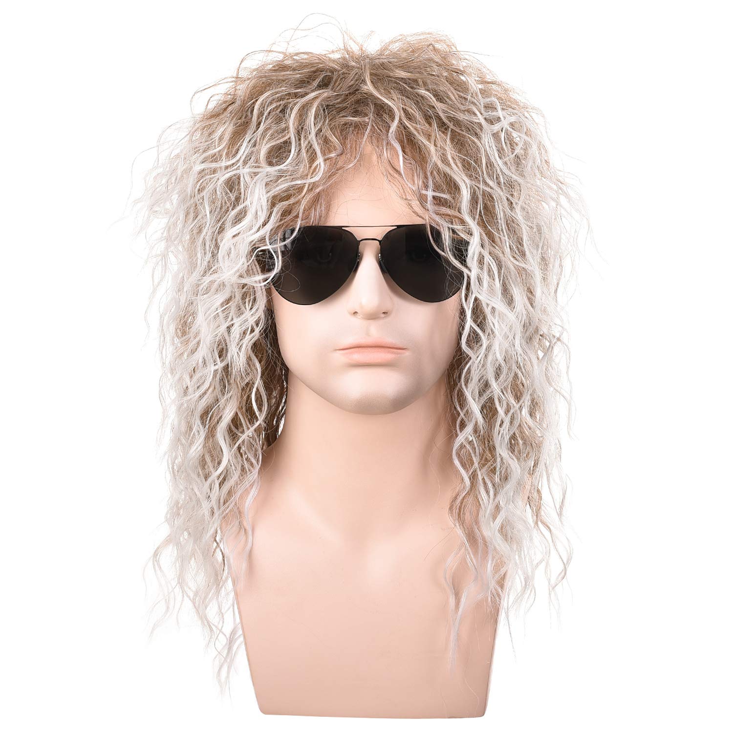 Morvally Men's 80s Style Wigs | Long Curly Silver Mixed Brown Syntheti