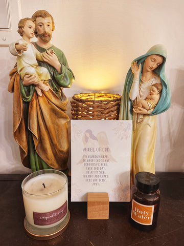 Image of St. Joseph and Mary Statues and Guardian Angel Printable