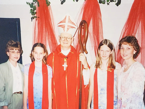 Image of Confirmation Candidates, Sponsor, and Bishop