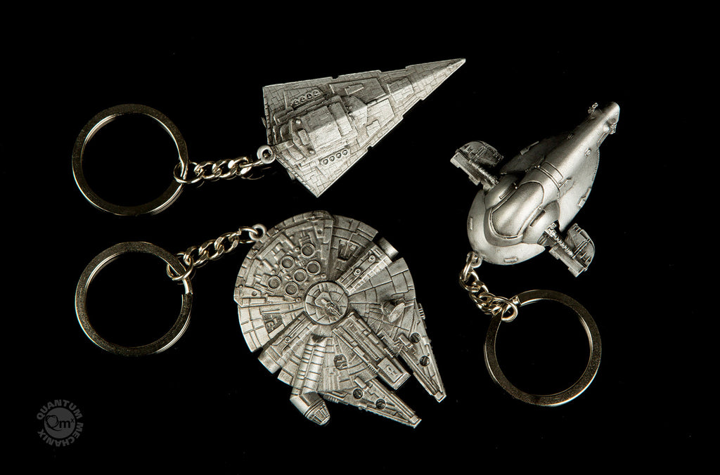 Clockwise from top: Star Destroyer, Slave I, Millennium Falcon