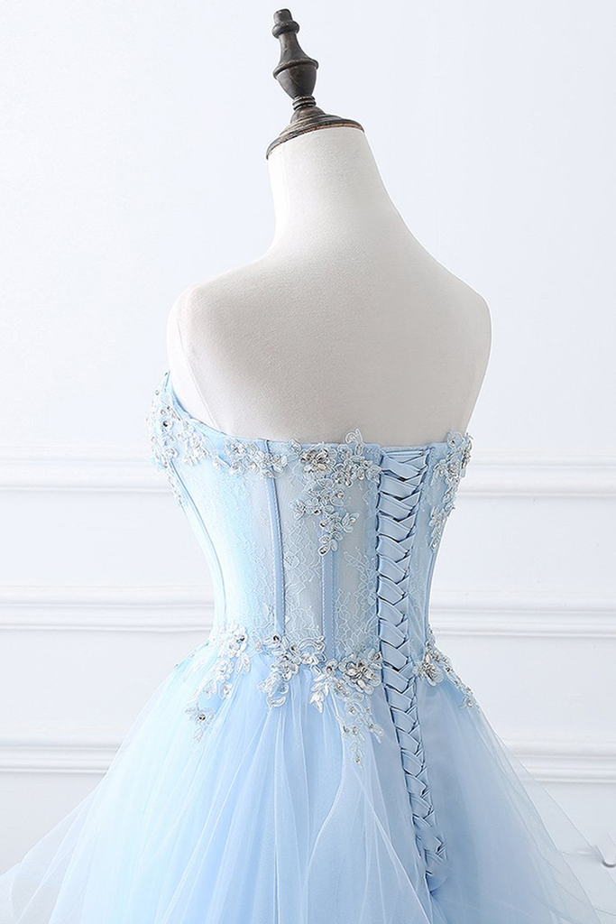 Buy cheap Off-the-Shoulder Backless Sky Blue Prom Dress with Appliques ...