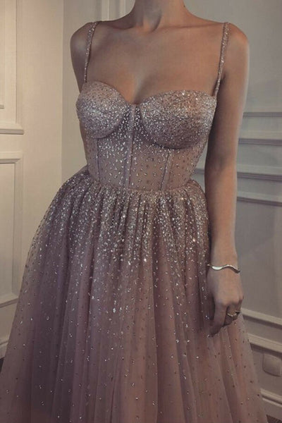 Buy Sexy A-Line Spaghetti Straps Rhinestone Tulle Sweetheart Evening ...