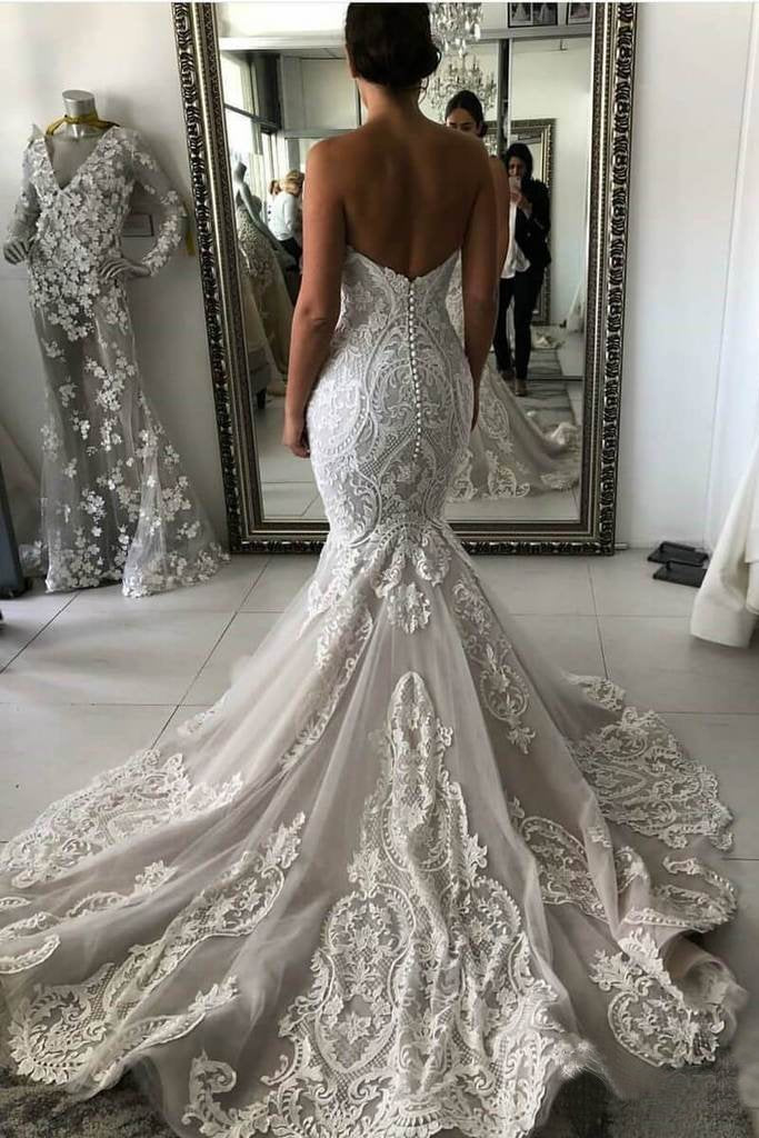 Ivory lace Sweetheart Strapless Mermaid Charming Wedding Dresses