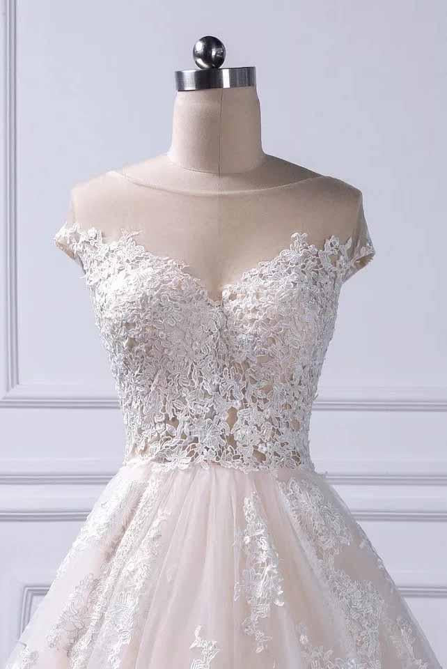 Buy Unique A Line Lace Appliques Cap Sleeves Ivory V Neck Beads Wedding ...