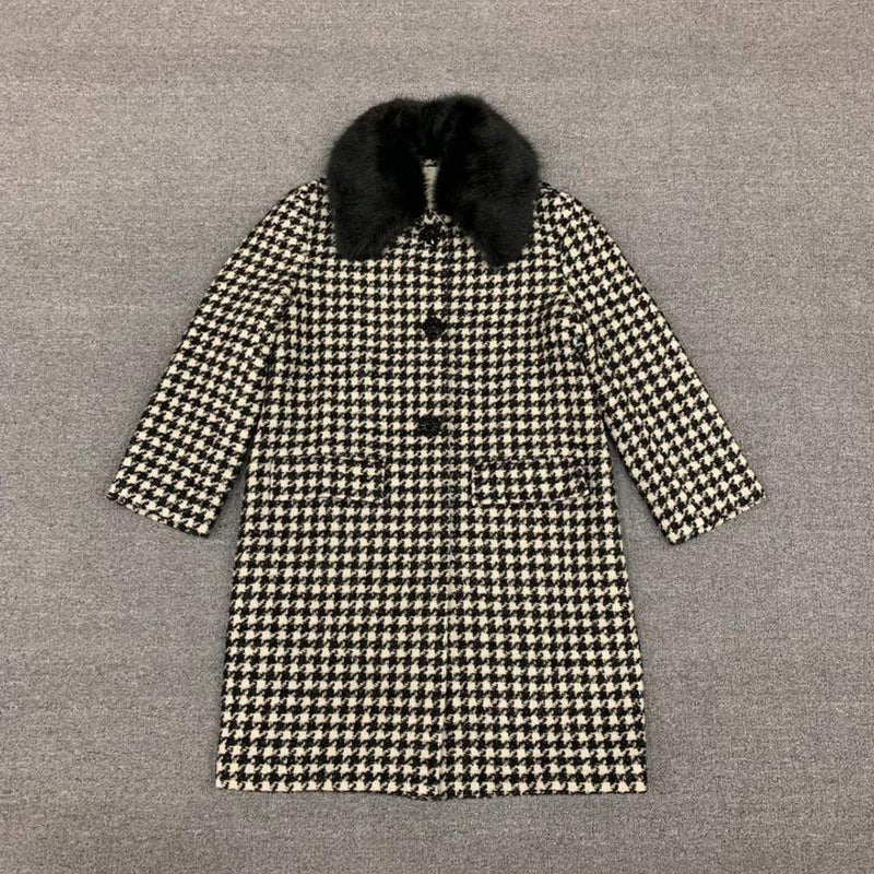 Kate Spade Dashing Faux Fur Houndstooth Wool Coat | Zoom Boutique ...