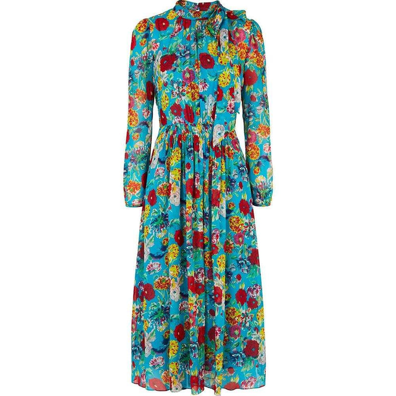 L.K. Bennett Gish Silk Floral Peony Tie Neck Midi Dress| Zoom Boutique ...