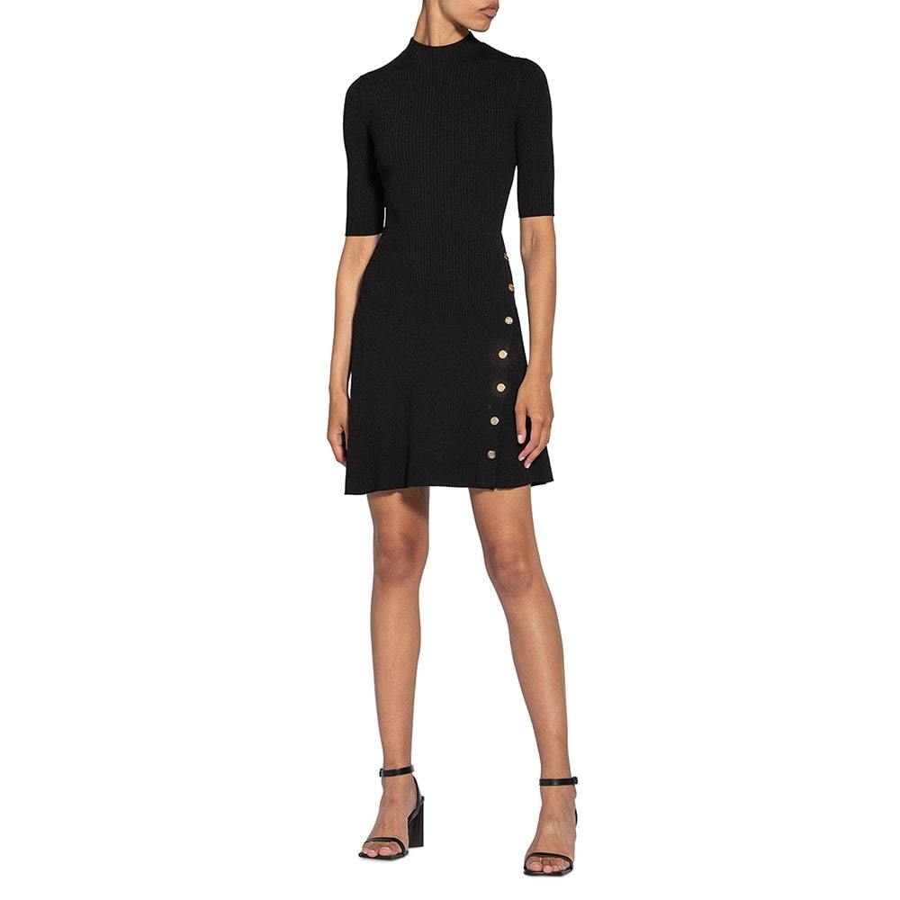 Maje Rosea Stretch Ribbed Knit Side Studs Mini Dress | Zoom Boutique ...