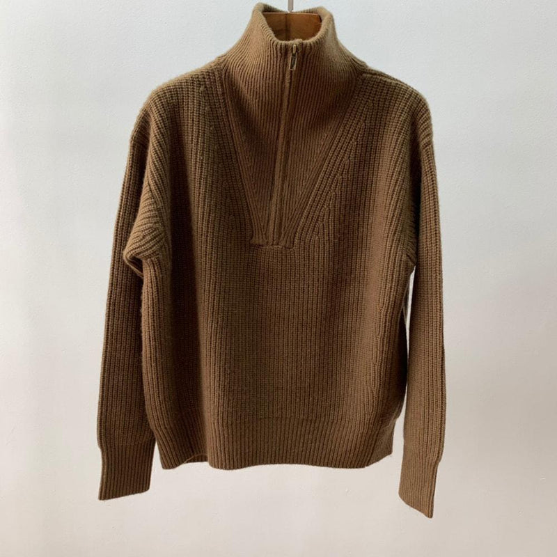 Nili Lotan Hester Ribbed Knit Half Zip Cashmere Sweater| Zoom Boutique ...