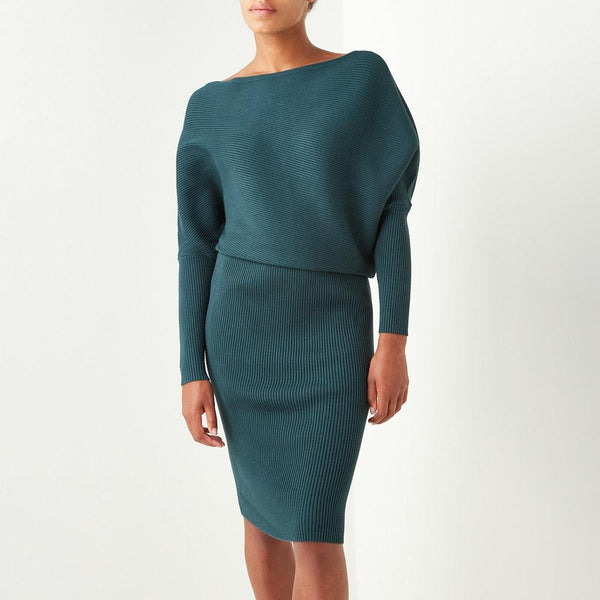 REISS Lara Off The Shoulder Bardot Knitted Shift Dress | Zoom Boutique ...