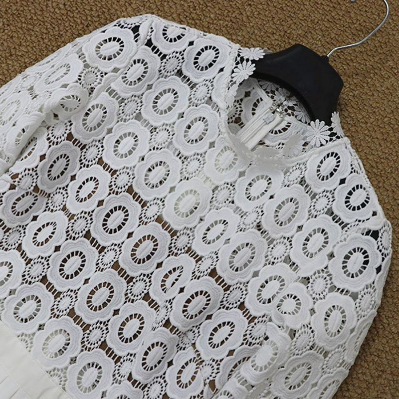 Self Portrait White Lace Pleated Crochet Maxi Dress | Zoom Boutique ...
