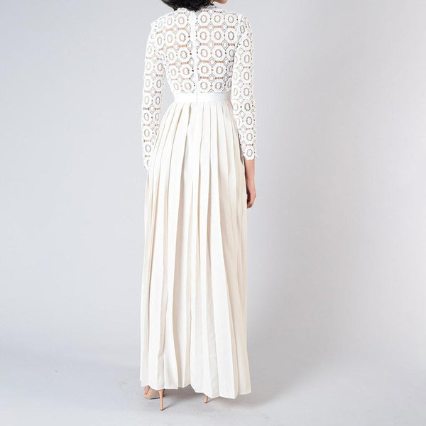 Self Portrait White Lace Pleated Crochet Maxi Dress | Zoom Boutique ...