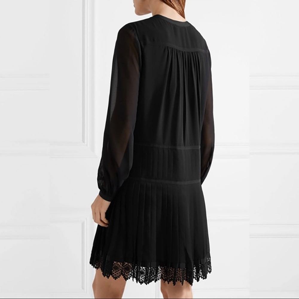 Tory Burch Sydney Black Chiffon Pleated Skirt Dress | Zoom Boutique ...