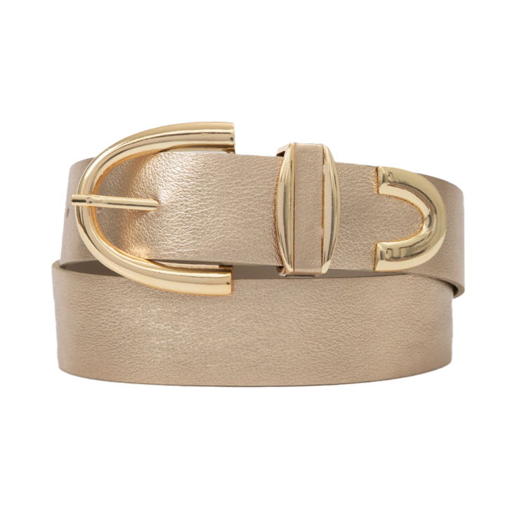 Women's Leather Belt - Metallic Gold Belt with Arch Gold Metal Buckle ...