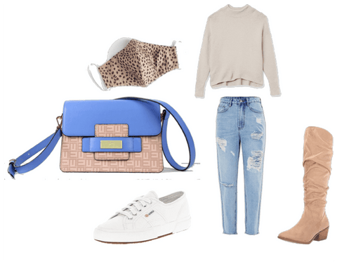combining a icy blue crossbody leather bag