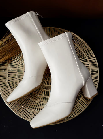 off white leather ankle boots for women