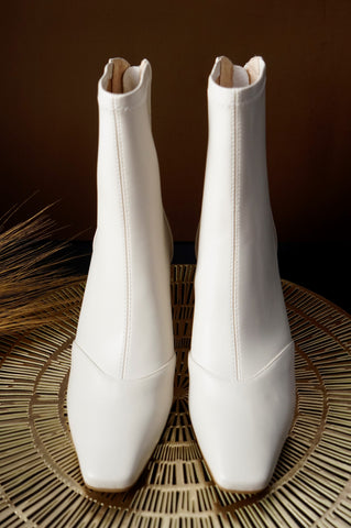 off white leather ankle boots for women