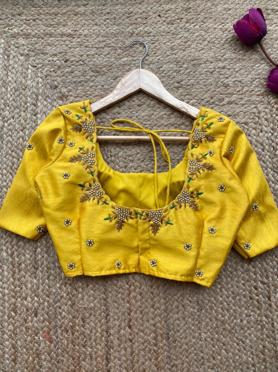 Yellow silk hand worked blouse – Threads