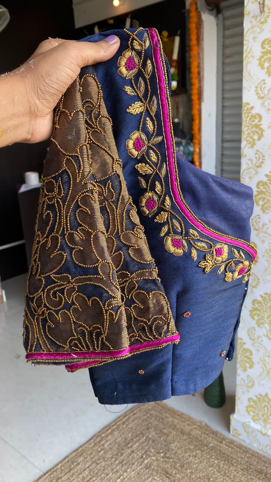 Midnight blue silk embroidery hand worked lehenga – Threads