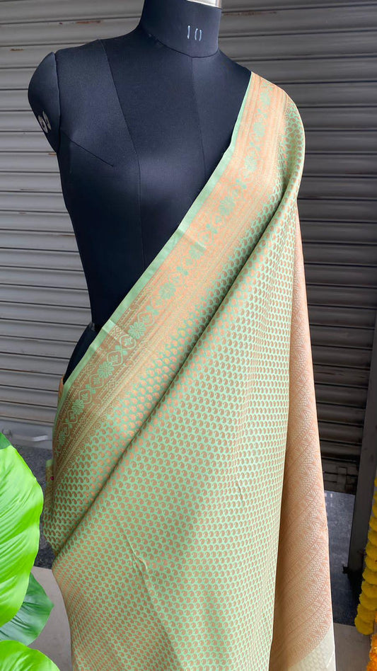Light green and peach silk saree with blouse - Threads