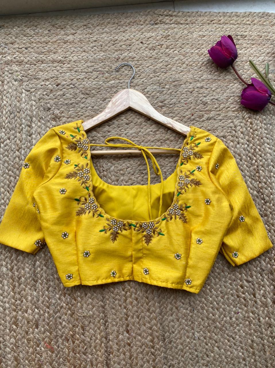 Yellow silk hand worked blouse – Threads