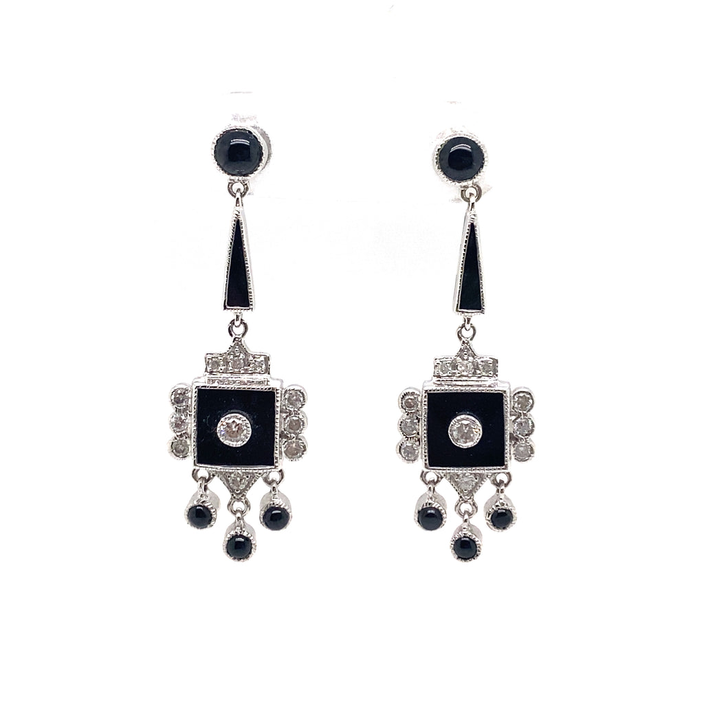 9ct white gold onyx and diamond drop earrings. – Kadia Jewellery