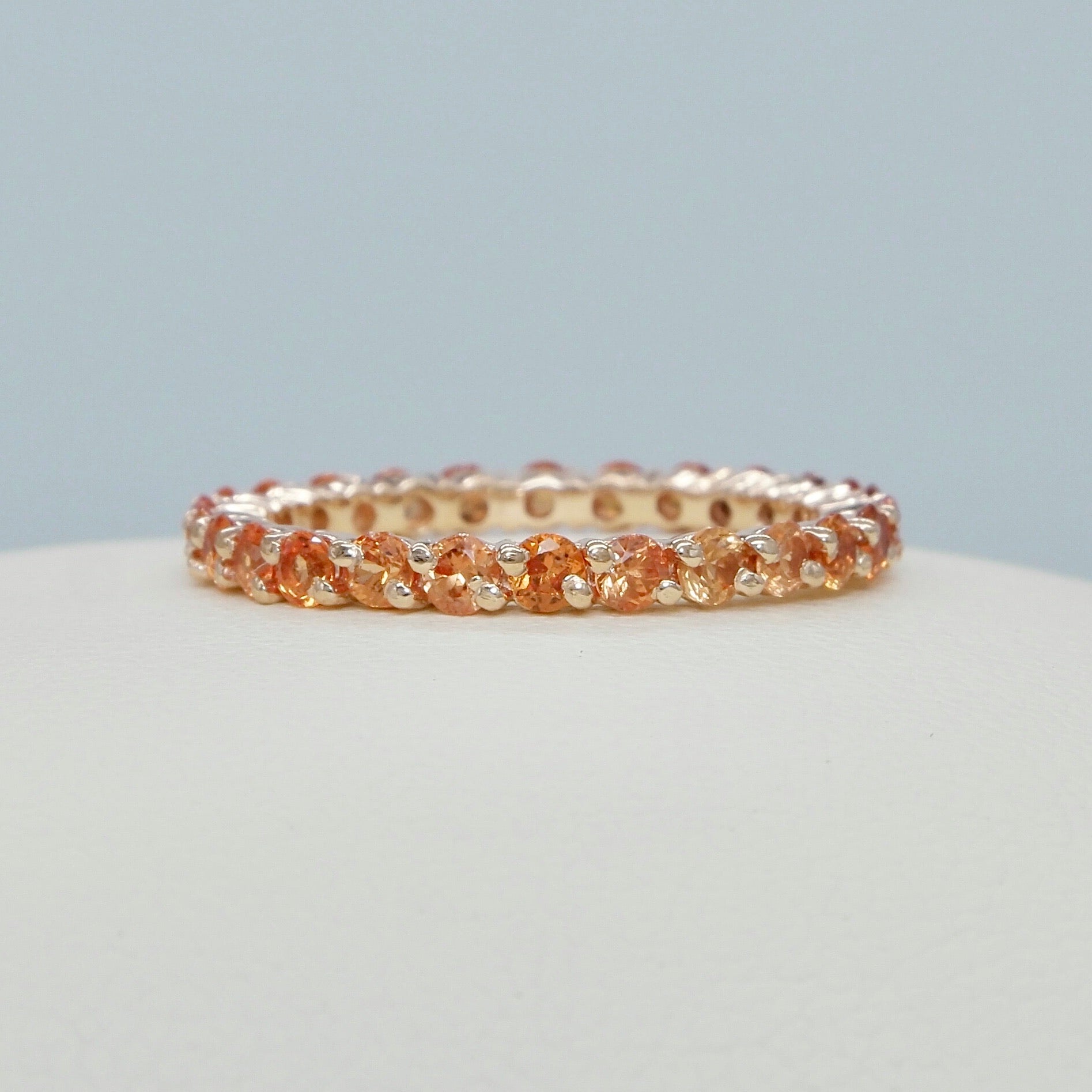 Orange Sapphire Pave Band Full Eternity Matching Wedding Ring Etsy