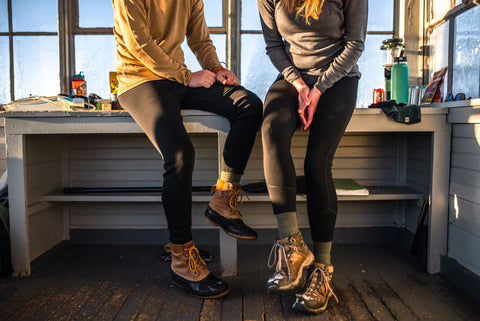 boot socks made in nh in an AT Hut base layer bottoms midweight crew necks mens and womens