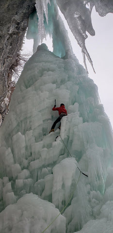 Man ice climbing the Fang ice climbing glacier 