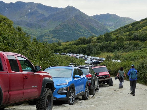 Overflowing parking lot near Hatcher Pass, AK