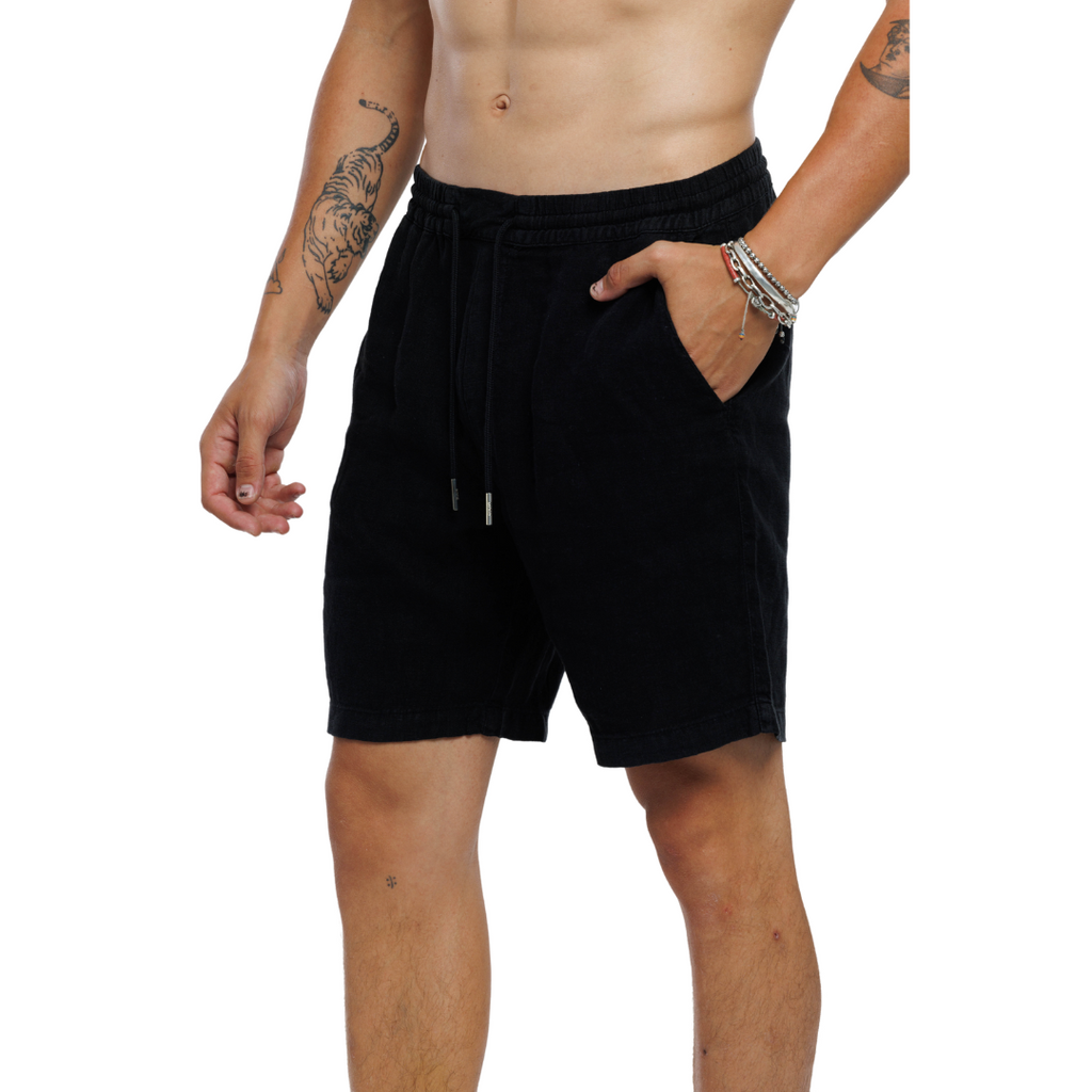 Black Cargo Linen Shorts