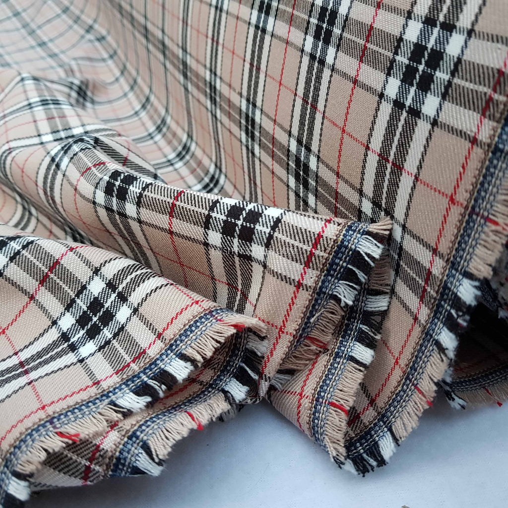 Burberry Style Tartan Check Poly Viscose Fabric