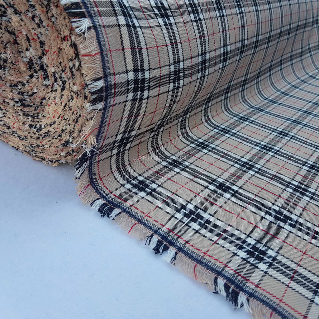 Burberry Style Tartan Check Poly Viscose Fabric